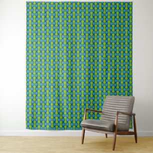 Modern Retro Link Pattern in Blue and Green  Tapestry