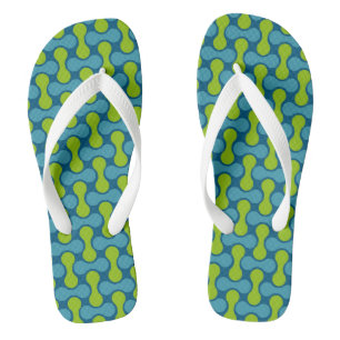 Modern Retro Link Pattern in Blue and Green Thongs