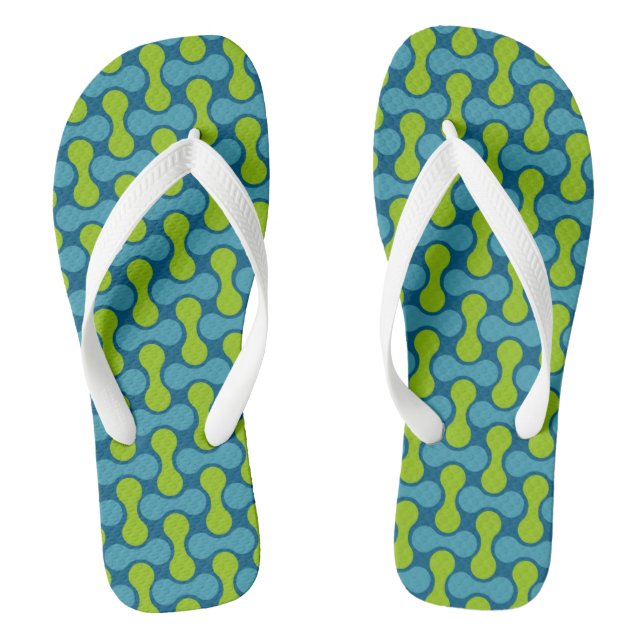 Modern Retro Link Pattern in Blue and Green  Thongs (Footbed)