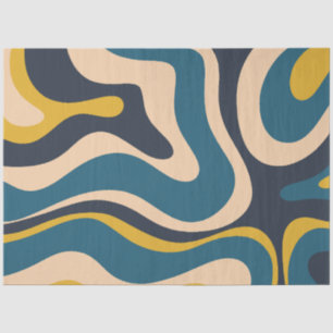 Modern Retro Liquid Swirl Abstract Pattern Blue Tissue Paper