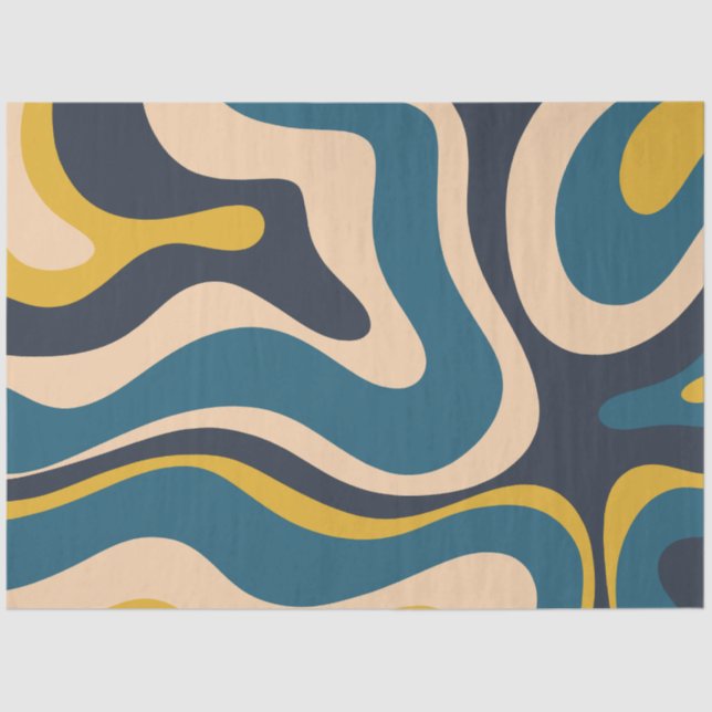 Modern Retro Liquid Swirl Abstract Pattern Blue Tissue Paper (Front)