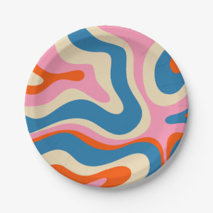 Modern Retro Liquid Swirl Abstract Pattern  Paper Plate