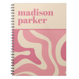 Modern Retro Liquid Swirl Abstract Pattern Pink Notebook