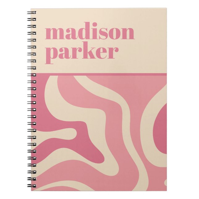 Modern Retro Liquid Swirl Abstract Pattern Pink Notebook (Front)