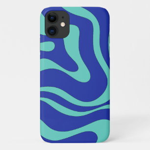 Modern Retro Liquid Swirl Funky Blue Abstract iPhone 11 Case