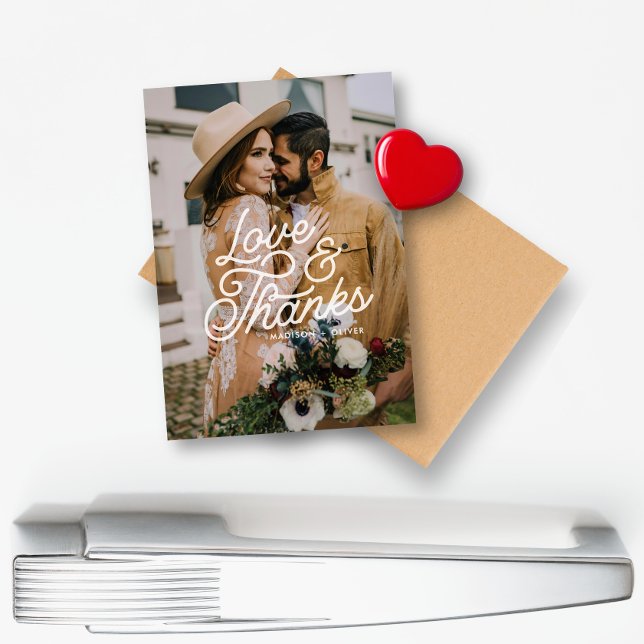 Modern Retro Love and Thanks Photo Wedding Magnet (Creator Uploaded)