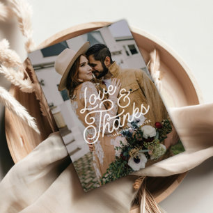 Modern Retro Love and Thanks Photo Wedding Postcard