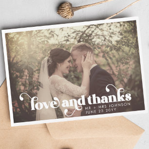 Modern Retro Love and Thanks Wedding Photo Thank You Card