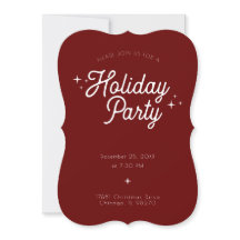 Modern Retro Maroon Red Holiday Party Invitation
