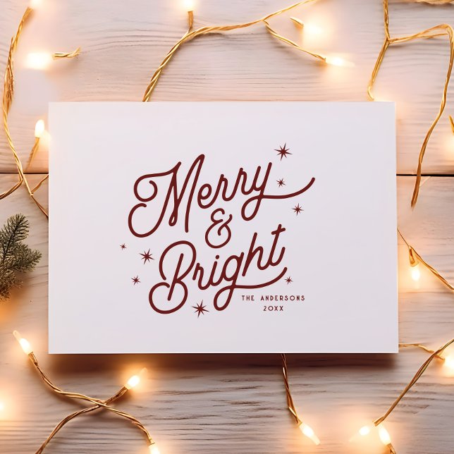 Modern Retro Merry and Bright Script | Cherry Red Holiday Card (Creator Uploaded)