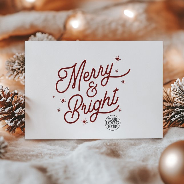 Modern Retro Merry and Bright Stars Business Logo Holiday Card (Creator Uploaded)