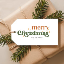 Modern Retro Merry Christmas Gift Tag