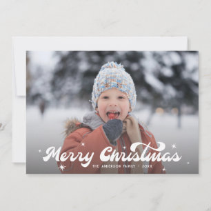 Modern Retro Merry Christmas Photo Snowflakes Holiday Card