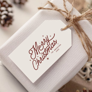Modern Retro Merry Christmas Script Cherry Red Gift Tags