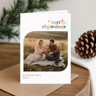 Modern Retro Merry Christmas Wish Photo Folded Card