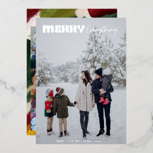 Modern Retro Merry Everything Christmas 5 photo Foil Holiday Card