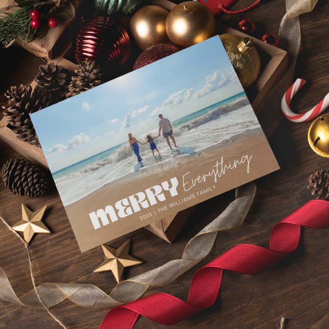 Modern Retro Merry Everything Minimalist One Photo Holiday Card (Creator Uploaded)