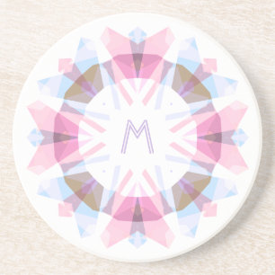 Modern Retro Monogram Initial Pink Blue Whimsical Coaster