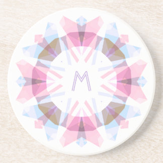 Modern Retro Monogram Initial Pink Blue Whimsical Coaster