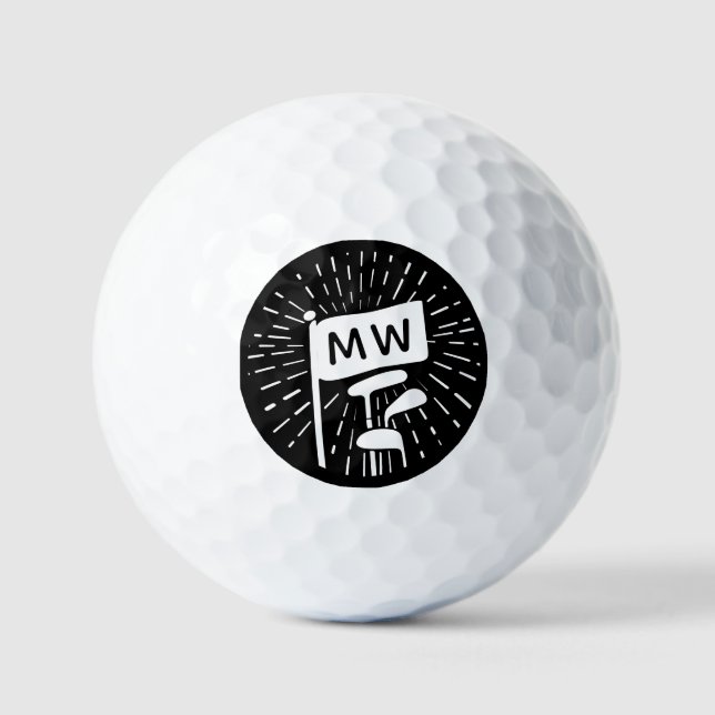 Modern Retro Monogram Initials Golf Clubs Golf Balls (Front)