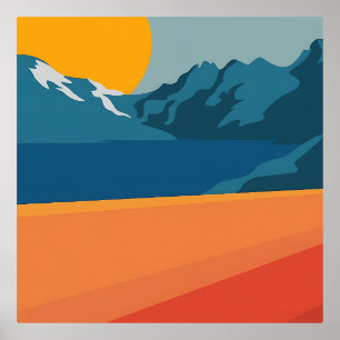 Modern Retro Mountain Landscape – Vibrant Red and  Foil Prints