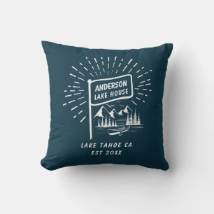 Modern Retro Nautical Family Lake House Navy Blue Cushion