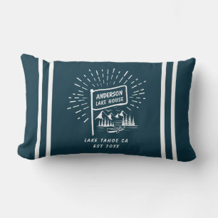 Modern Retro Nautical Lake House Oars   Navy Blue Lumbar Cushion