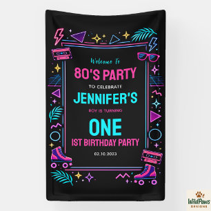 Modern Retro Neon 80’s 1st Birthday Party Banner