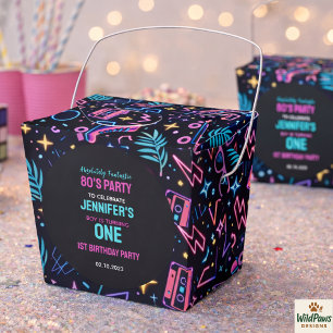 Modern Retro Neon 80’s 1st Birthday Party Favour Box