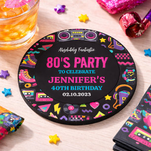 Modern Retro Neon 80’s Birthday Party for Adults Coaster