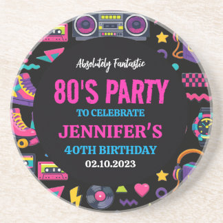 Modern Retro Neon 80’s Birthday Party for Adults Coaster