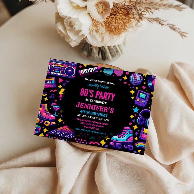 Modern Retro Neon 80’s Birthday Party for Adults Invitation (Modern Retro Neon 80’s Birthday Party for Adults Invitation
)