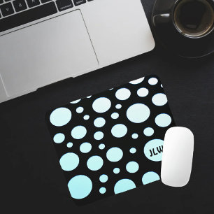 Modern  Retro Ombre Blue Circles on Black Mouse Pad
