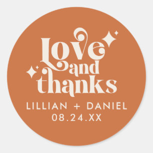 Modern Retro Orange and Cream Wedding Thank You Classic Round Sticker