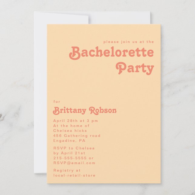 Modern Retro | Orange Cream Bachelorette Party Invitation (Front)