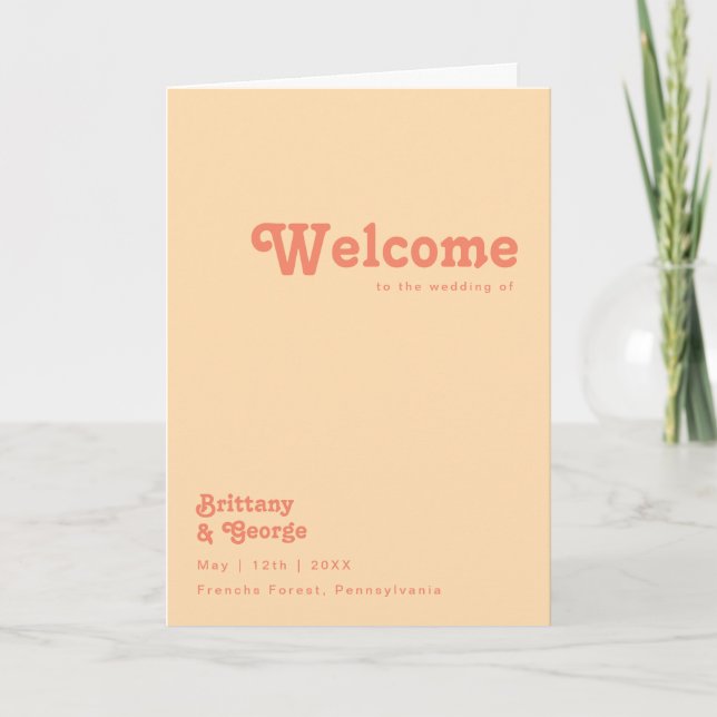 Modern Retro | Orange Cream Folded Wedding Program (Front)