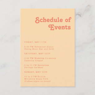 Modern Retro Orange Cream Schedule of Events Enclosure Card