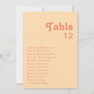 Modern Retro   Orange Cream Table Number Chart