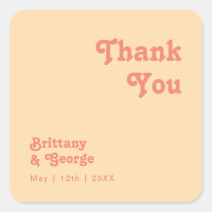 Modern Retro Orange Cream Thank You Wedding Favour Square Sticker
