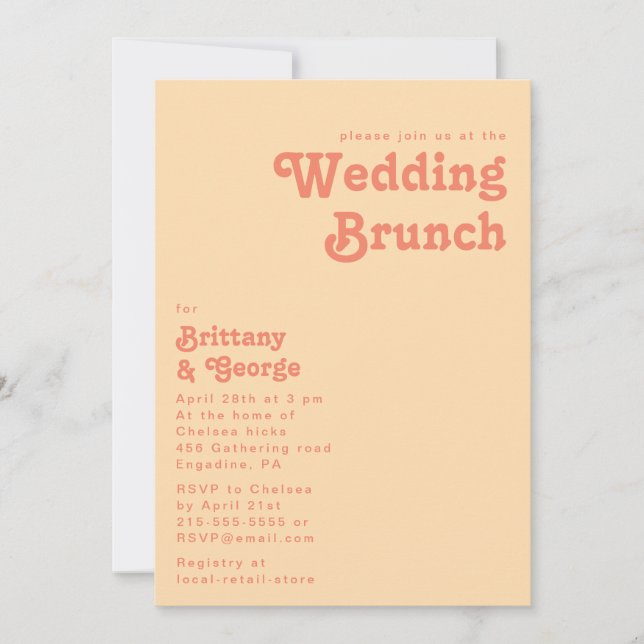 Modern Retro | Orange Cream Wedding Brunch Invitation (Front)