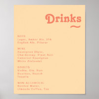 Modern Retro Orange Cream Wedding Drinks Menu Sign
