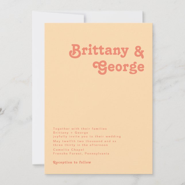 Modern Retro | Orange Cream Wedding Invitation (Front)