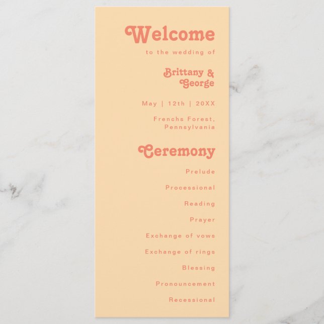 Modern Retro | Orange Cream Wedding Program (Front)