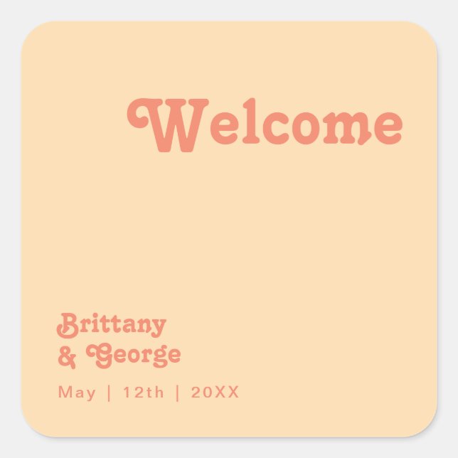 Modern Retro | Orange Cream Wedding Welcome Square Sticker (Front)