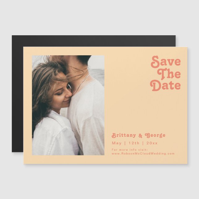 Modern Retro | Orange Horizontal Save The Date Mag Magnetic Invitation (Front/Back)