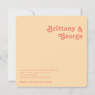 Modern Retro   Orange Square Rounded Edges Wedding Invitation