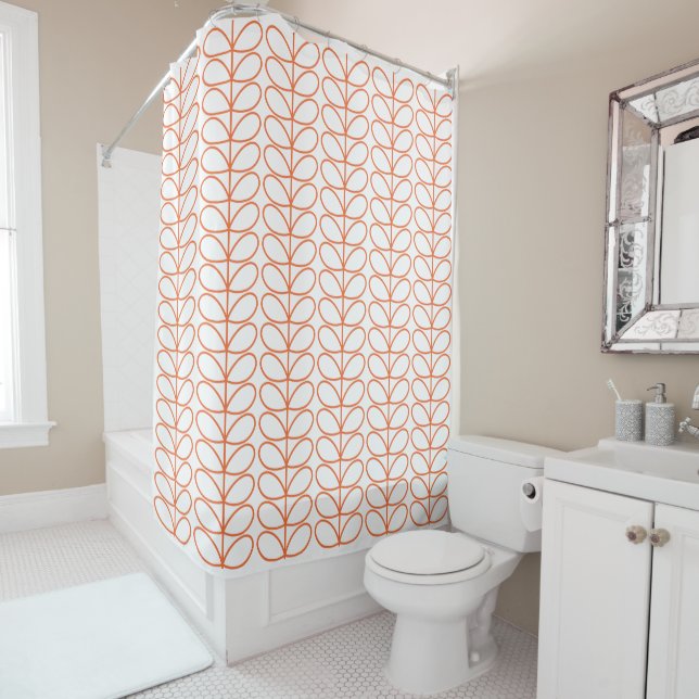 Modern Retro Orange Stem Pattern – Minimalist  Shower Curtain (In Situ)