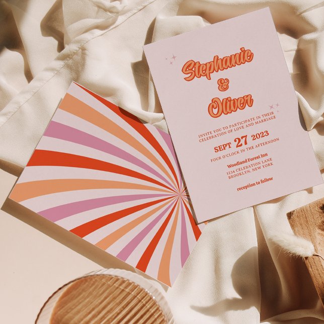 Modern Retro Orange Terracotta 70s Wedding Invitation (Creator Uploaded)
