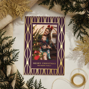 Modern Retro Ornament Pattern Photo Christmas Foil Holiday Card