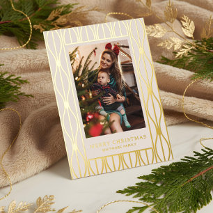 Modern Retro Ornament Pattern Photo Christmas Foil Holiday Card